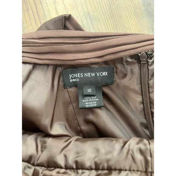 Jones New York Silk Sleeveless Fit and Flare Dress Womens 10 Brown Flowy Y2K - Picture 5 of 8